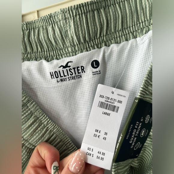 Hollister NWT Olive Striped Swim Trunks - Picture 2 of 5